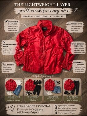 Lauren Ralph Lauren Bright Red Lightweight Zip Front Jacket